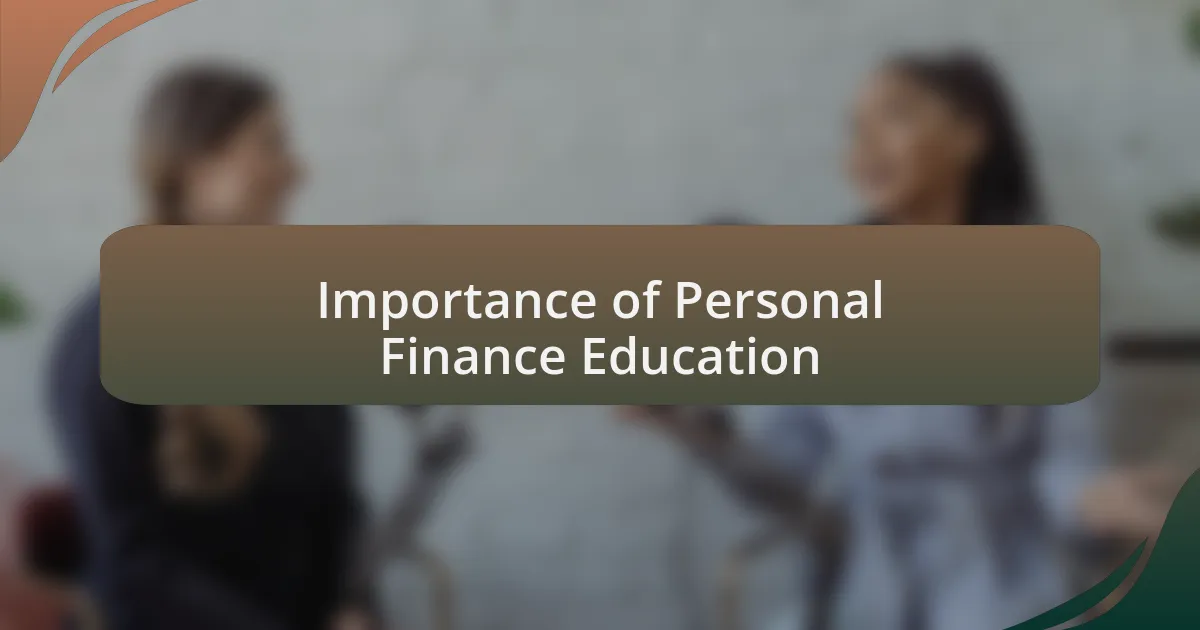 Importance of Personal Finance Education